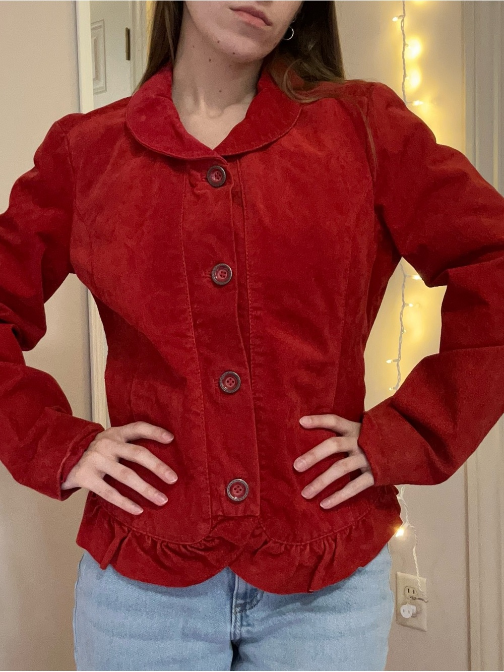 Red Leather Button Up Jacket - Picture 2 of 8